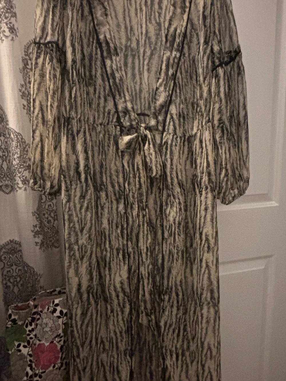 Express Long Sleeve Maxi Swim Coverup in Cream and Black